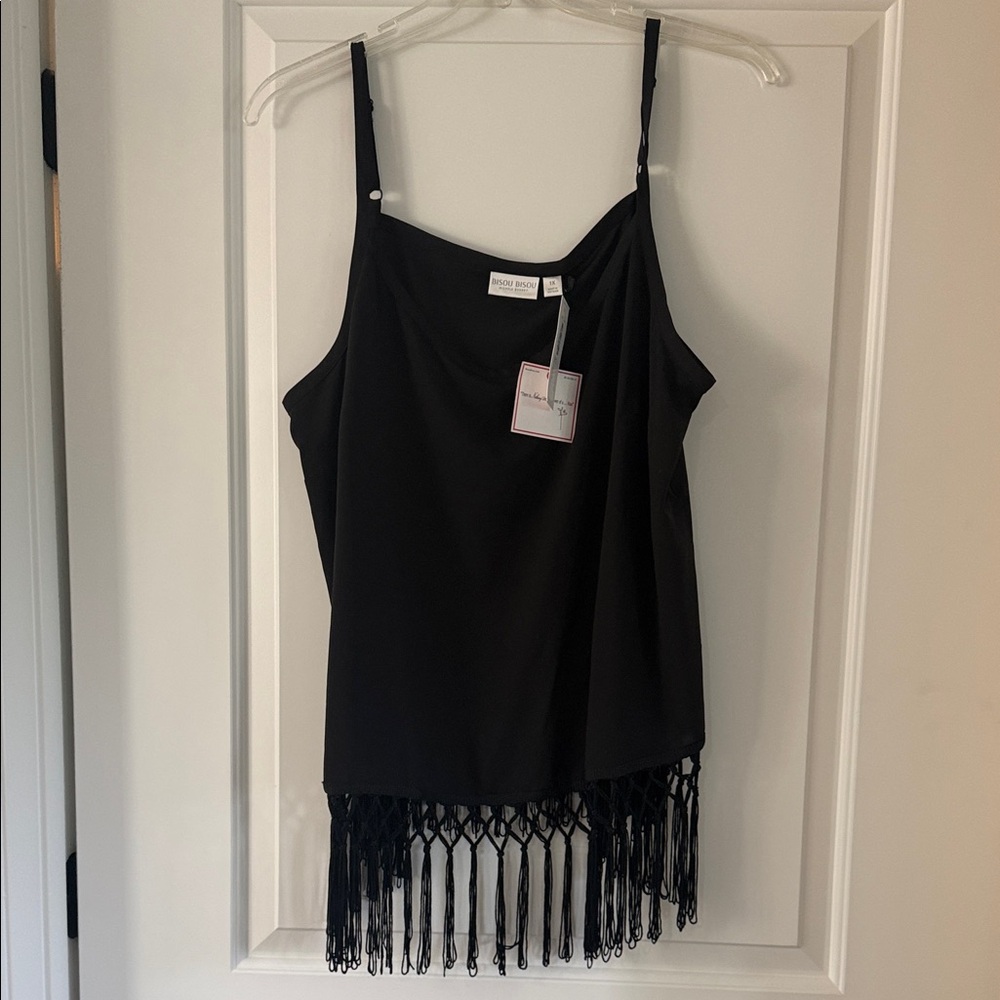 Bisou Bisou Black Camisole with Fringe Detail